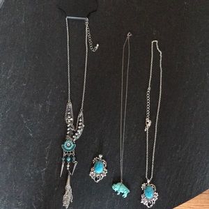 3 Turquoise necklaces with extra turquoise charm